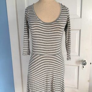 Grey and White Striped Short Sleeved Dress